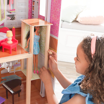 KidKraft Majestic Mansion wooden dollhouse with furniture and accessories, includes garage and elevator for 12" dolls, toy for children 3+, 65252 - Exclusive to Amazon