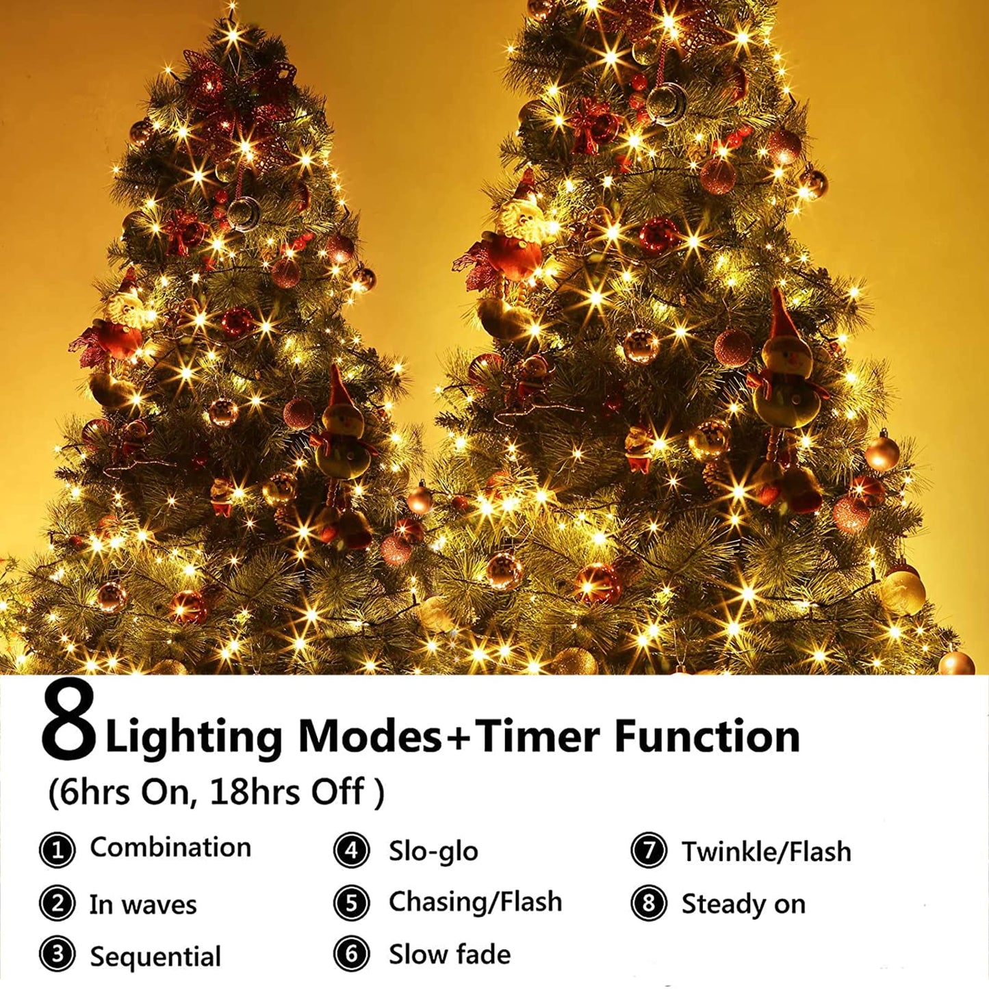 Qedertek Christmas Tree String Lights 20M 200 LED Outdoor String Lights Warm White with Timer Memory Function, Green Wire, Waterproof 8 Modes Christmas Lighting for Garden Christmas Decor
