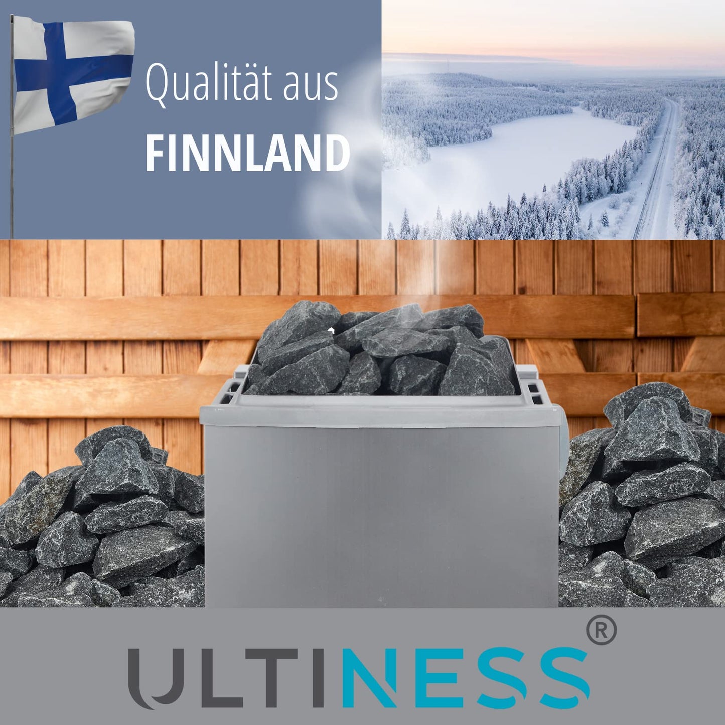 ULTINESS - Sauna stones 20 kg OLIVINE DIABASE Finnish infusion stones Steam stones for sauna stove Electric stove Wood stove Sauna accessories