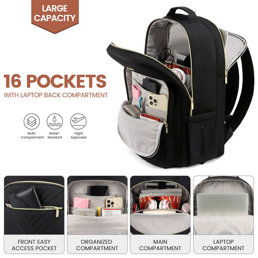 LOVEVOOK Backpack for Women, Large 15.6 Inch Laptop Bag Waterproof School Backpack for Girls Teenagers Daypacks Black, Elegant Backpack Work Bag for School College Travel.