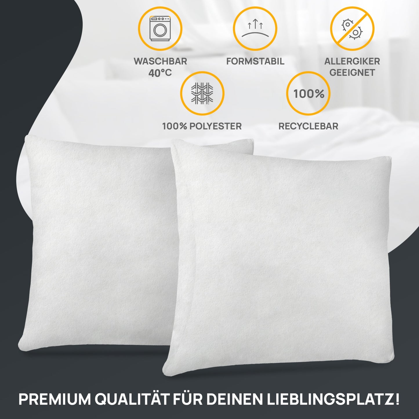 LILENO HOME 4-piece pillow filling 40x50 cm - 40°C washable inner pillow suitable for allergy sufferers - polyester pillow insert for couch pillows, sofa pillows, decorative pillows, and bed pillows.