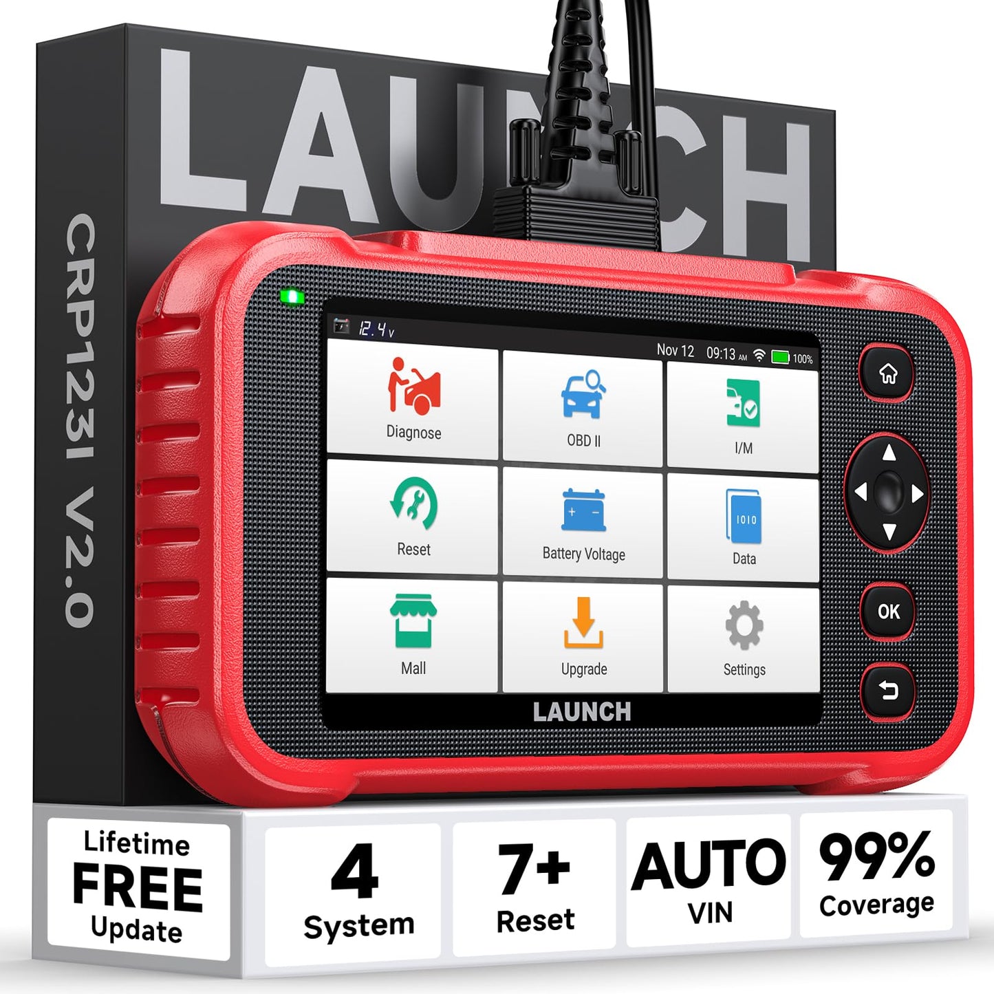Launch CRP123I V2.0 OBD2 car diagnostic tool, 4 system auto scanner, with oil/EPB/DPF/SAS/BAS/BMS/throttle reset, auto VIN, battery test, lifelong update scan tool.