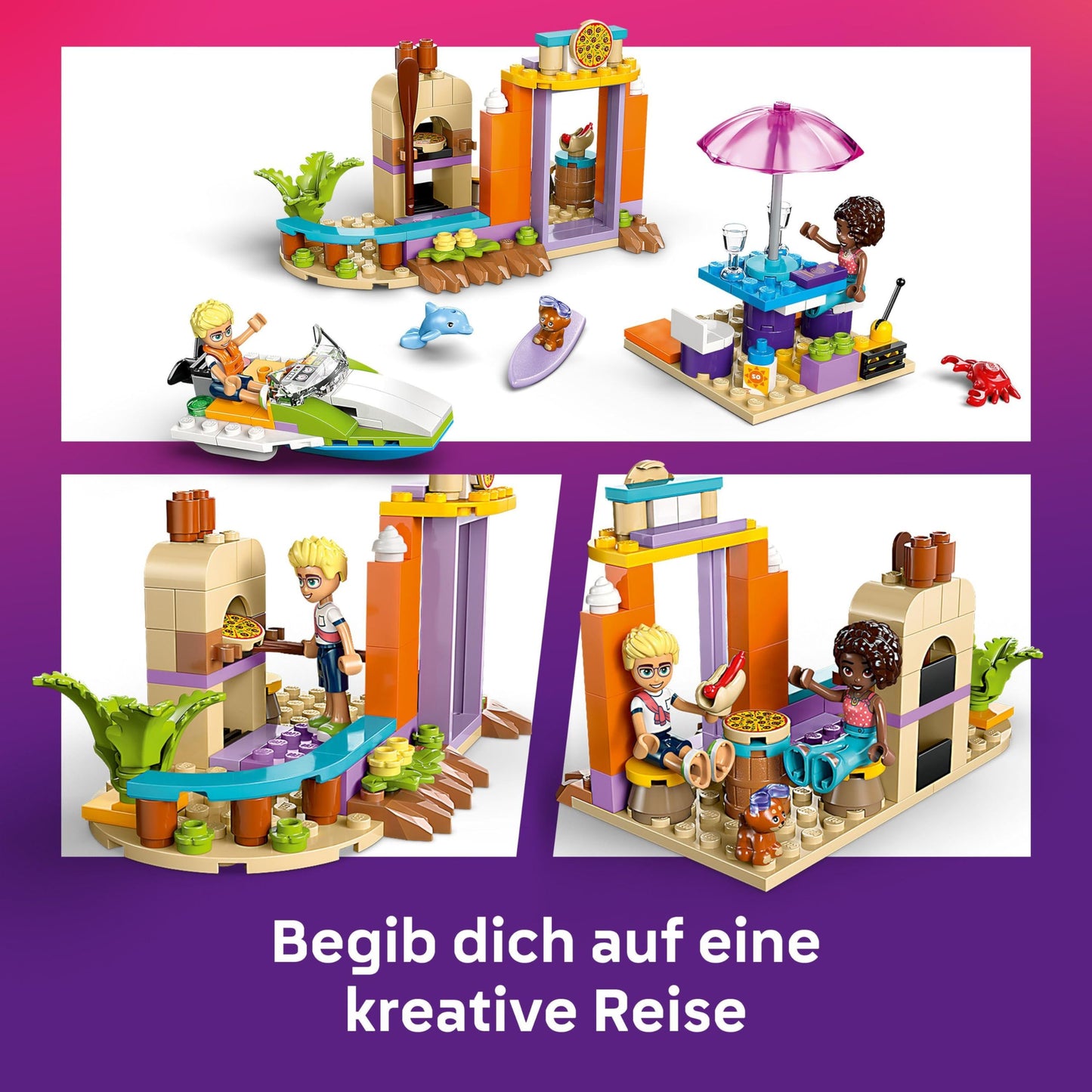 LEGO Friends Creative Suitcase, building toy, building and play set for role-playing, gift for girls from 5 years old, 2 minifigures of characters, animal figures, 1 dog and 1 dolphin 42672