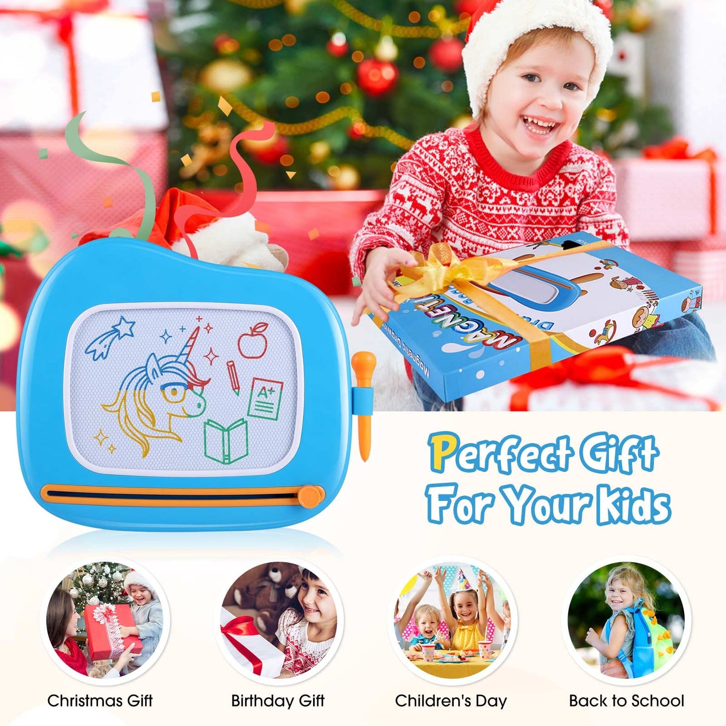 Smagiagon children's toy for ages 1 and up, Magnetic Drawing Board Colorful Doodle Board with 4 Legs for Kids Gift for 1 2 3 Years Old Girls Boys Toys (Blue)