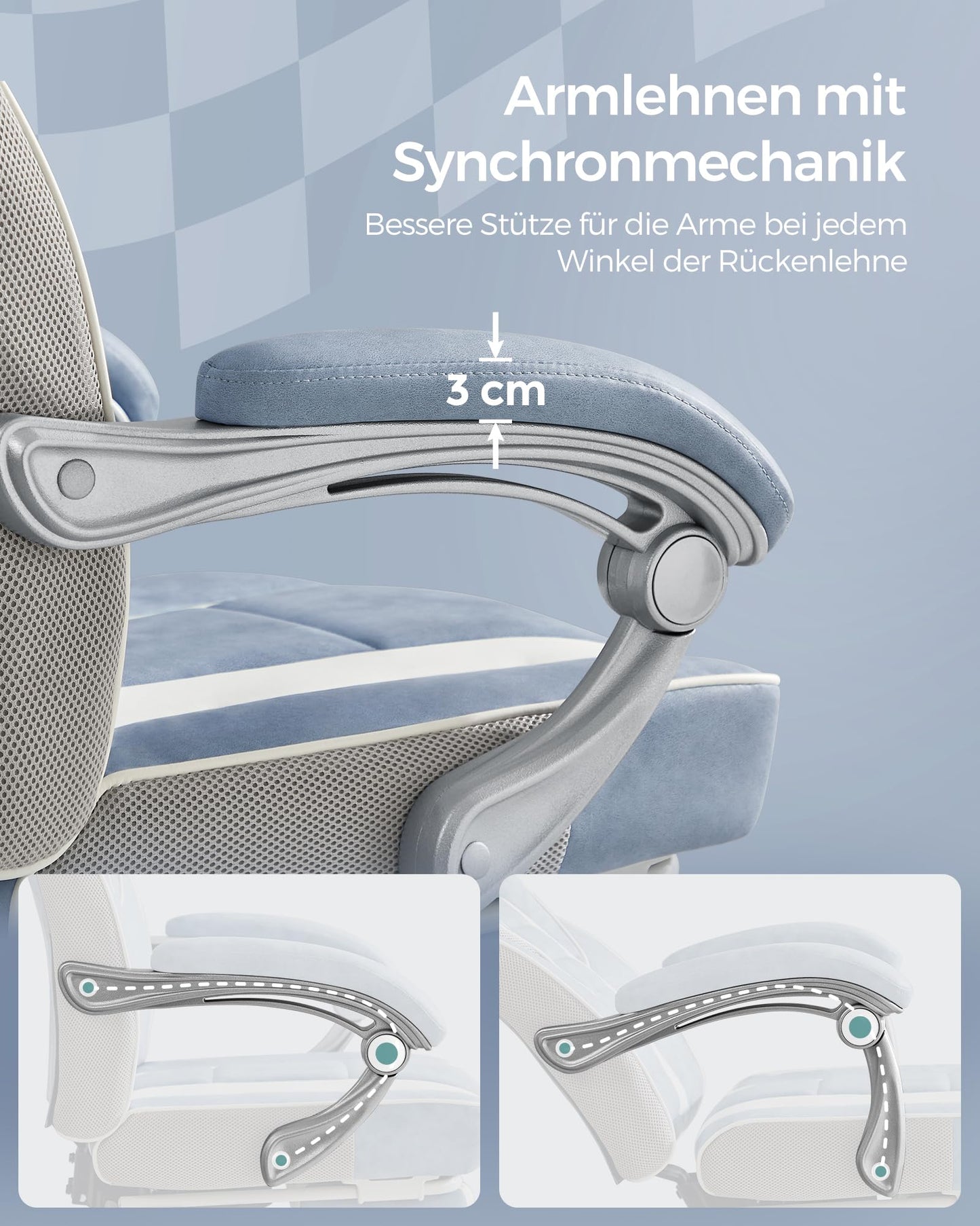 SONGMICS Office Chair with extendable footrest, headrest, lumbar support, adjustable height, ergonomic design, tiltable backrest, and weight capacity up to 330 lbs, sea blue-cream white OBG073Q01.