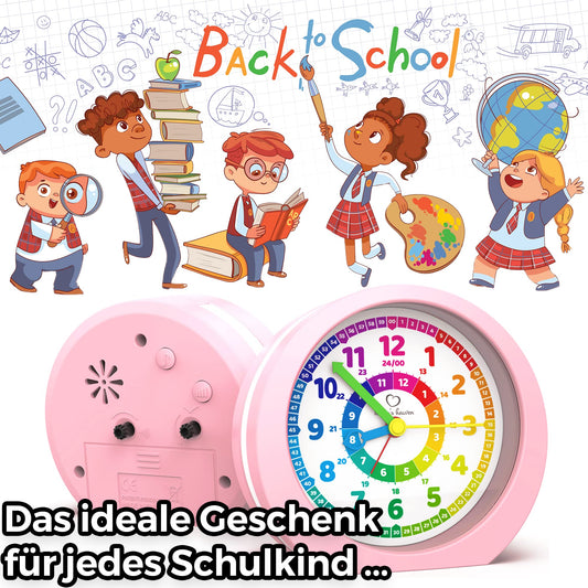 Honey's Heaven Kids Alarm Clock - no ticking sound - for boys and girls - educational alarm clock learning clock wake-up clock kids' clock quartz alarm clock snooze analog quartz clock (pink)