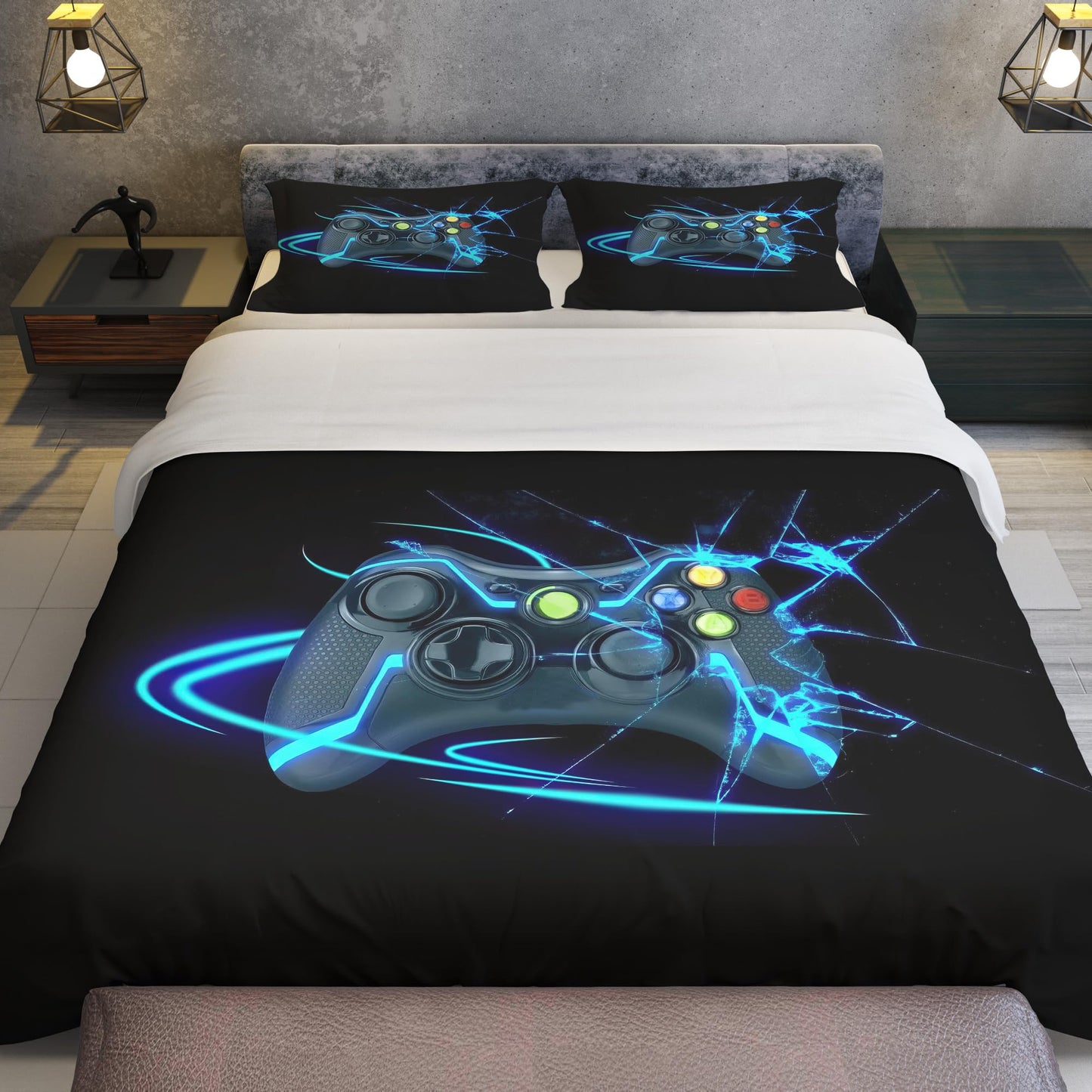 SHUAIG Bedding Sets Children's Gamepad, Bedding Set Boys Gamepad Bedding Set 3D Effect Gamepad Print Microfiber Duvet Cover and Pillowcase 50x75cm. (New Gamepad, 135x200cm)