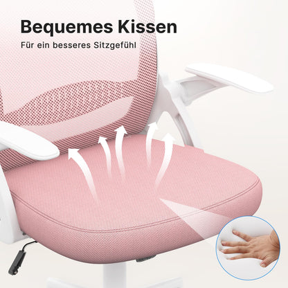 Rattan tree Ergonomic Office Chair, Desk Chair with Breathable Backrest, Height Adjustable, Mesh Chair with Foldable Armrests, Computer Chair, 360° Swivel Chair for Office, Home, Pink.