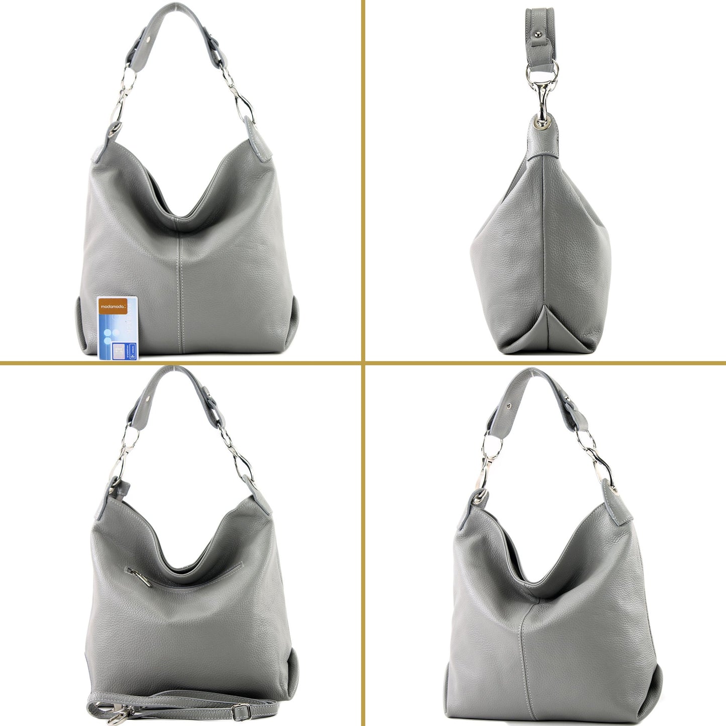 modamoda de T168 women's leather shoulder bag handbag medium handmade in Italy, color: light gold metallic
