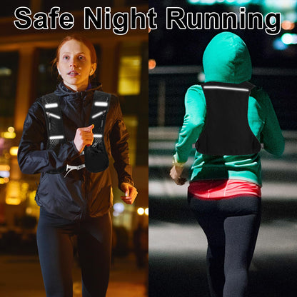 Running vest for women and men. Reflective hydration pack with 2 x 500 ML, adjustable chest straps, soft water bottles, front and back zipper backpack for cycling, hiking, running, outdoor activities.