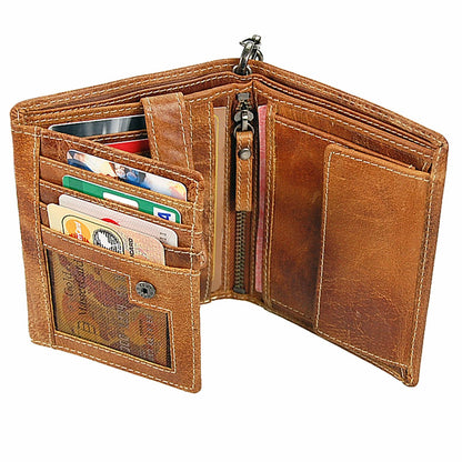 GoBago Biker wallet - leather purse with chain, made of durable leather. Chain wallet in vintage style - Biker wallet (Vintage-Tan).