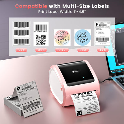 Phomemo D520BT Bluetooth thermal printer - DHL label printer for 4X6 labels, barcode shipping labels compatible with Ebay,Amazon,Etsy,Shopify, UPS,FedEx etc, Pink.