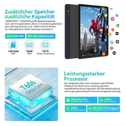 2025 Latest Android 14 Tablet 10 inch, 4G LTE Tablets with 2 SIM 1 SD slot, 5G Wifi Tablets PC with 14GB+128GB(1TBTF), 3-in-1 Tablet with Keyboard Mouse-Octa-core, 1080FHD, 13MP+8MP, 7000mAh, GPS/OTG-Gray