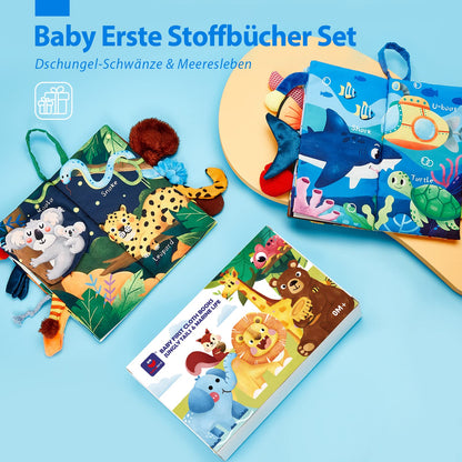 hahaland Baby Book Baby Cloth Book - 2 Piece Book Toy 0 Months - 3D Picture Book Touch Book Crinkle Book from 0 3 6 Months, Quiet Book Gift for Boys Girls