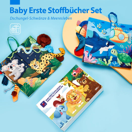 hahaland Baby Book Baby Cloth Book - 2 Piece Book Toy 0 Months - 3D Picture Book Touch Book Crinkle Book from 0 3 6 Months, Quiet Book Gift for Boys Girls