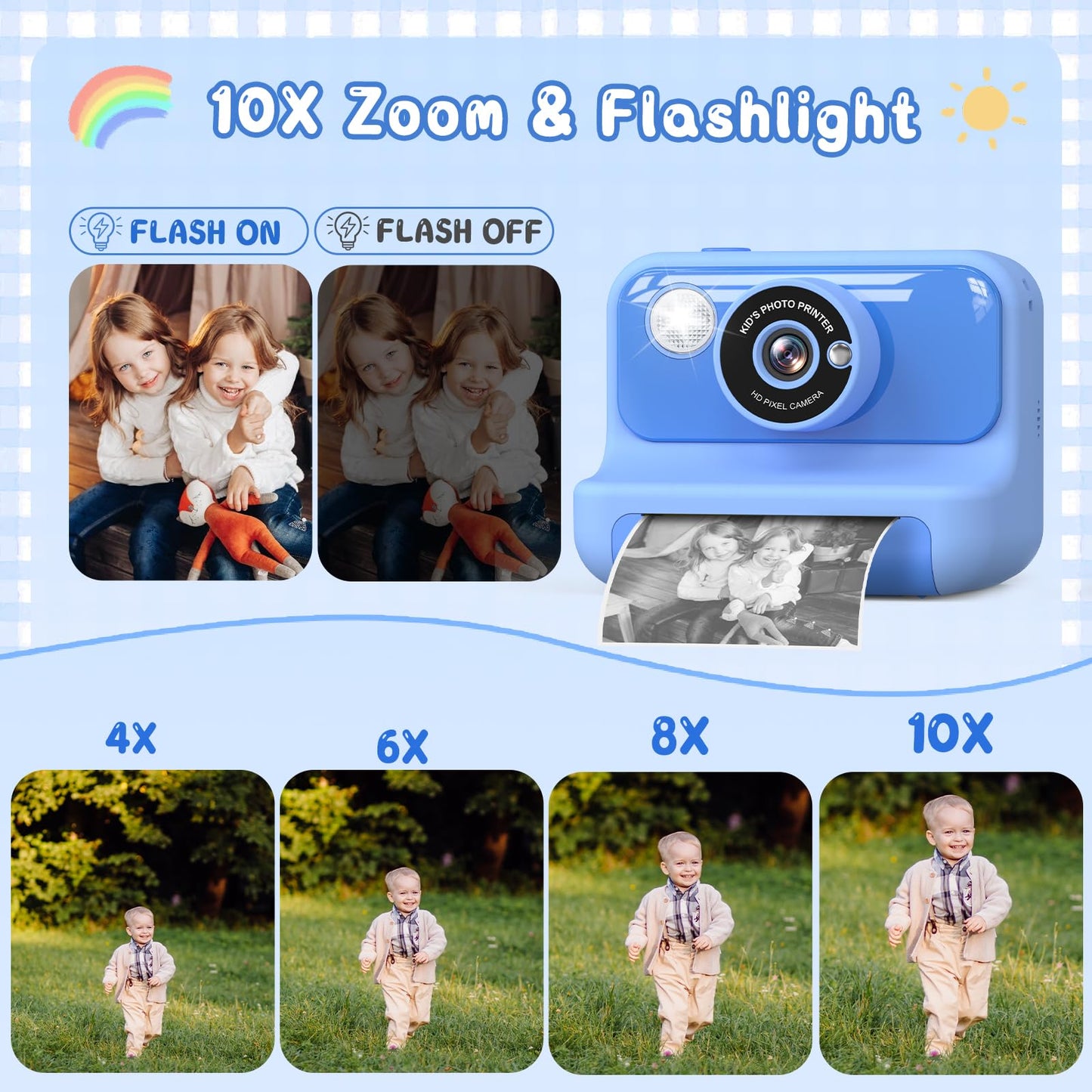 Hangrui instant camera for kids, 2.4-inch screen children's camera with 32G card & printing paper, 1080P instant print camera for kids with colored pens, gift for children aged 3-12 years.