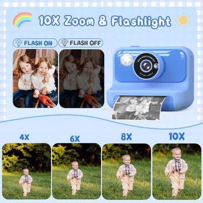 Hangrui instant camera for kids, 2.4-inch screen children's camera with 32G card & printing paper, 1080P instant print camera for kids with colored pens, gift for children aged 3-12 years.