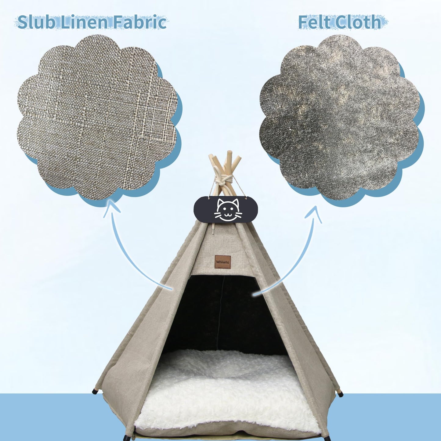 Whiwhi Tipi tent for pets, dog tent, cat tent with washable cushion. Pet tents, houses, dog caves, and pet houses. Foldable pet tent furniture 50x50x60cm.