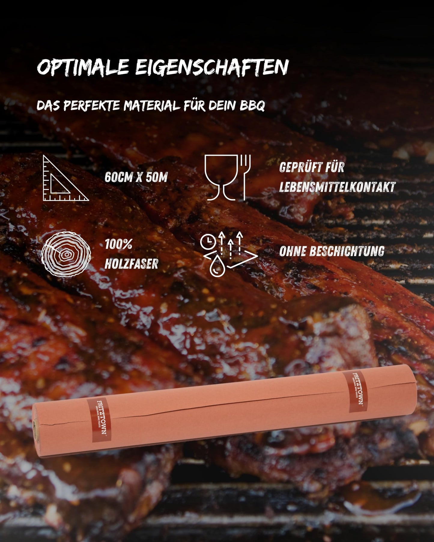 FRITZTOWN Butcher Paper Deluxe Pink 60cm x 50m roll | Food safe | Kraft paper for grilling | Ideal for BBQ, smoking, smoking, and meat packaging