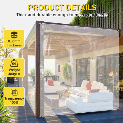 Transparent tarpaulin with eyelets 420g/m² 3x3m, tarpaulin tent tarpaulin waterproof with rope and cable ties, PVC material weatherproof tarpaulin for rain protection for plants greenhouse patio furniture.