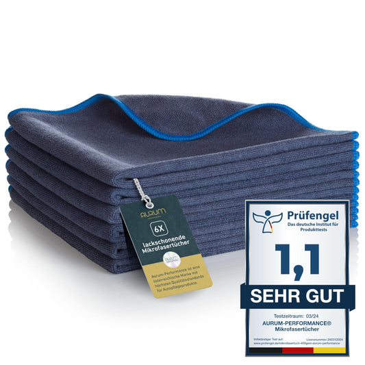 Aurum-Performance® 6er Set Car Microfiber Cloths 400GSM - Car Care Polishing Cloth lint-free & Extreme Absorbency - All-round Vehicle Microfiber Cloth gentle on paint