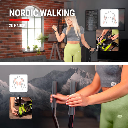 Hop-Sport Stepper Lime Green with handles - Nordic Walking and Swing Stepper for home, Adjustable stepping surfaces, Detachable expanders, Cardio fitness device for home.