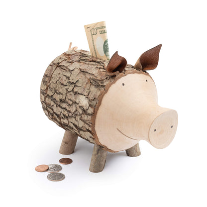 Wooden Forest Decor Piggy Bank, handcrafted.