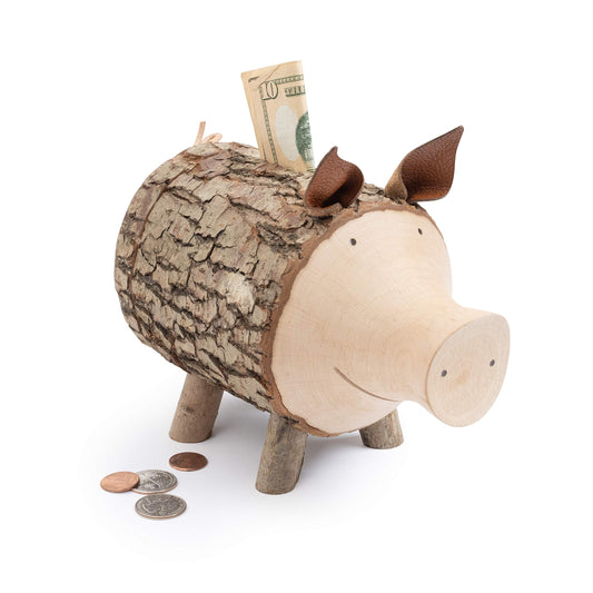 Wooden Forest Decor Piggy Bank, handcrafted.