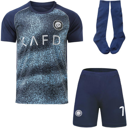 metekoc NASSR Riyadh Al 2025/2026 Away Ronaldo #7 Soccer Football Kids Jersey Shorts Socks Youth Sizes (Away, 30)