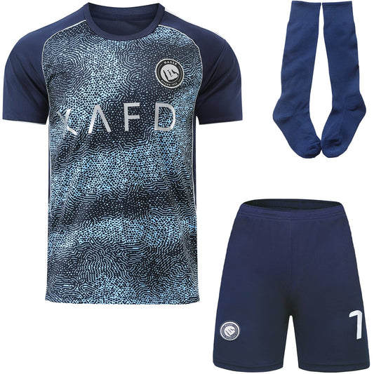 metekoc NASSR Riyadh Al 2025/2026 Away Ronaldo #7 Soccer Football Kids Jersey Shorts Socks Youth Sizes (Away, 30)