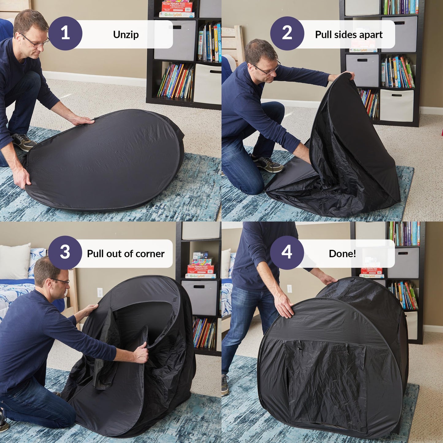 Sensory tent for children to play and relax| Aid for autism, SPD, anxiety, lack of concentration| Dark pop-up cave for autistic children| for home or school| Double