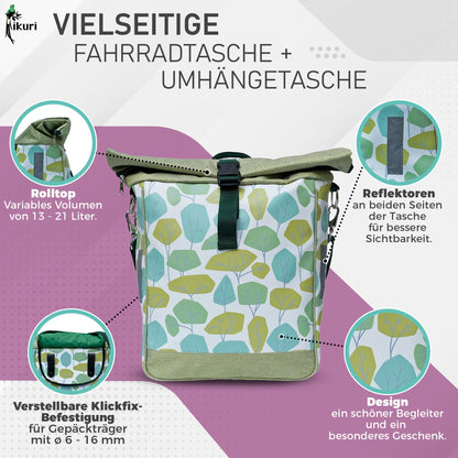 Ikuri single-sided bicycle bag for luggage rack saddle bag single bag pack bag, detachable, with shoulder strap for crossbody, made of tarpaulin, women's, waterproof - Bosque model
