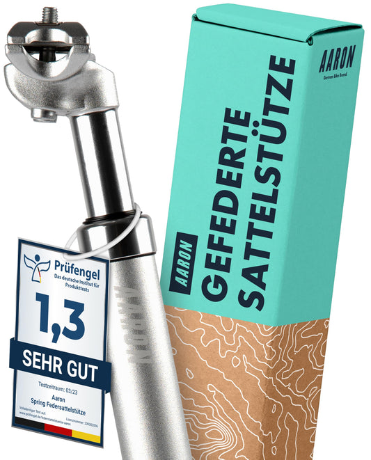 AARON Spring suspension seatpost with 30.9mm diameter | Sprung aluminum seatpost with 350mm length | Suspended bike seatpost for E-bikes, MTBs, trekking city bikes, and more. Silver