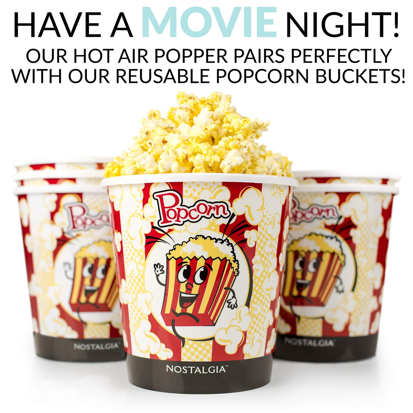 Nostalgia CLHAP12AQ Classic Retro Healthy Hot Air Tabletop Popcorn Maker, makes 12 cups, with kernel measuring scoop, oil-free, perfect for birthday parties, movie nights, Aqua