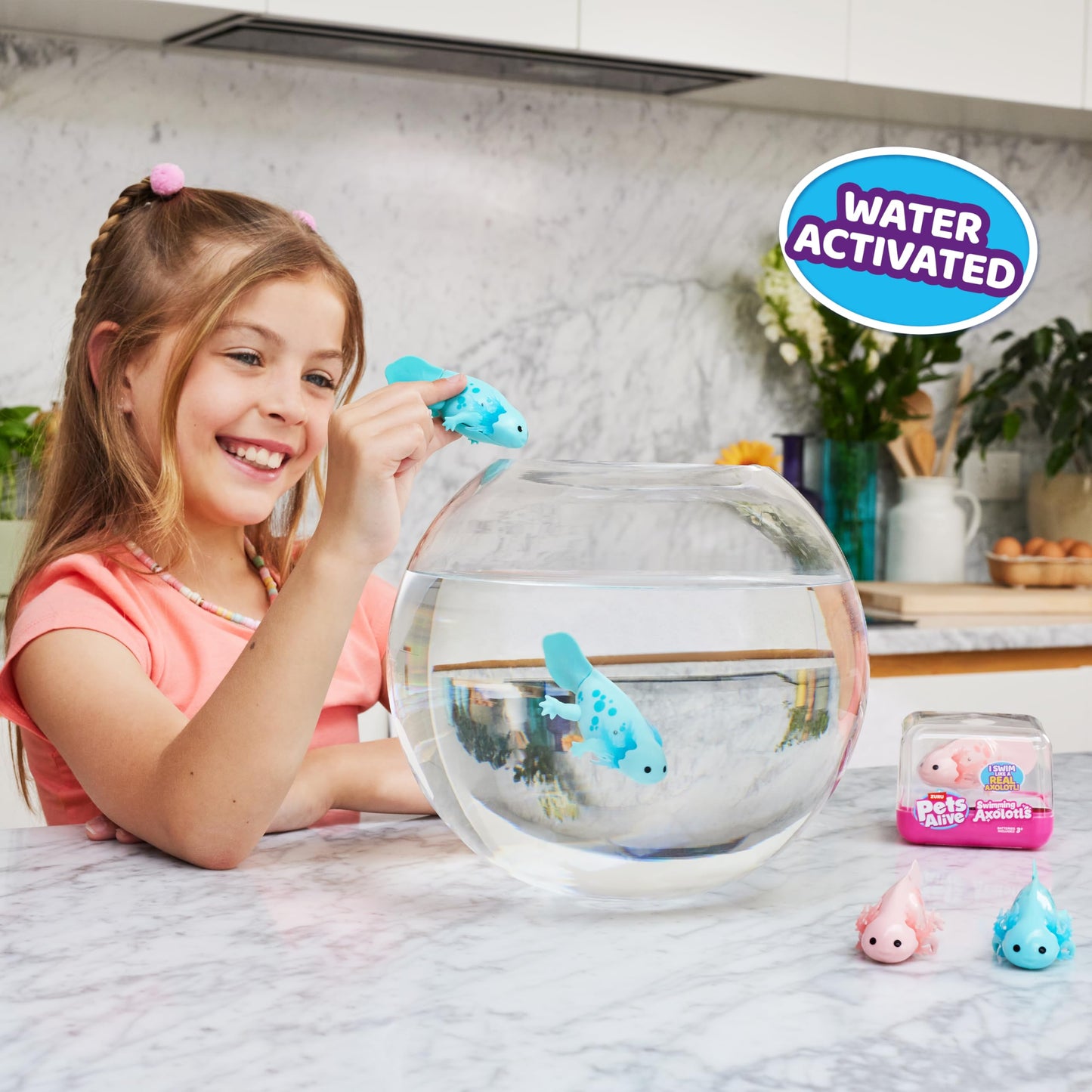 Pets Alive Swimming Axolotls by ZURU (2 Pack), robotic swimming Axolotl, electronic pet, summer pool toy, bath toy.