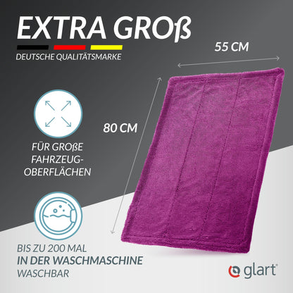 Glart Twist Car Drying Towel XXL (80x55cm) - Premium, extra absorbent, scratch-free. Ideal before car polish & after wheel brush. Large microfiber drying towel for car & motorcycle, lint-free.