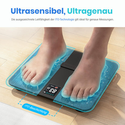 Etekcity body fat scale with large display, measures body fat and muscle mass, accurate bathroom scale with heart rate, unlimited user profiles in the app, WiFi & Bluetooth, USB charging