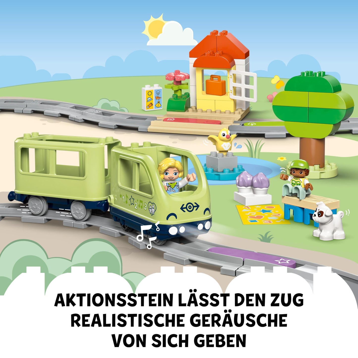 LEGO DUPLO Interactive Adventure Train - Educational toy for toddlers aged 2+ - 14 track pieces, action bricks with sounds, and 4 play figures - Gift idea for boys & girls - 10427.