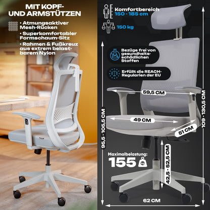 VALKENSTOL M2 office chair ergonomically designed with individually adjustable armrests and headrest for maximum freedom of movement - comfortable desk chair for office and home office.