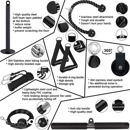 Favuit Cable Pulley Fitness Cable Lat Pull-down Forearm Trainer Set, Gym Arm Strength Training Triceps Rope Weight Fitness Equipment DIY Lat Pull Tower Cable Pulley System for Home Gym Biceps Curl Triceps Arm Training.