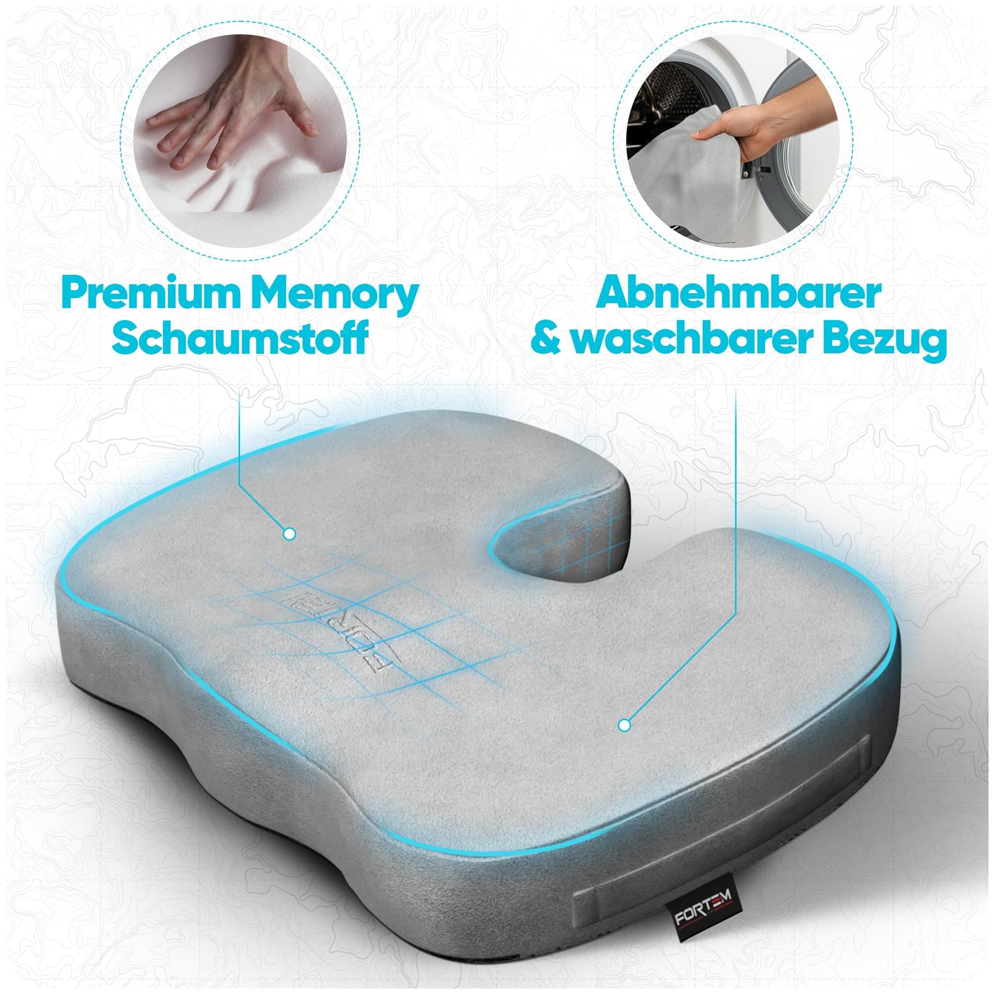 FORTEM Seat Cushion, Office Chair Cushion, Memory Foam Desk Chair Pillow, Non-Slip Gaming Seat Cushion, Car Seat Cushion, Computer Chair Cushion, Washable Cover