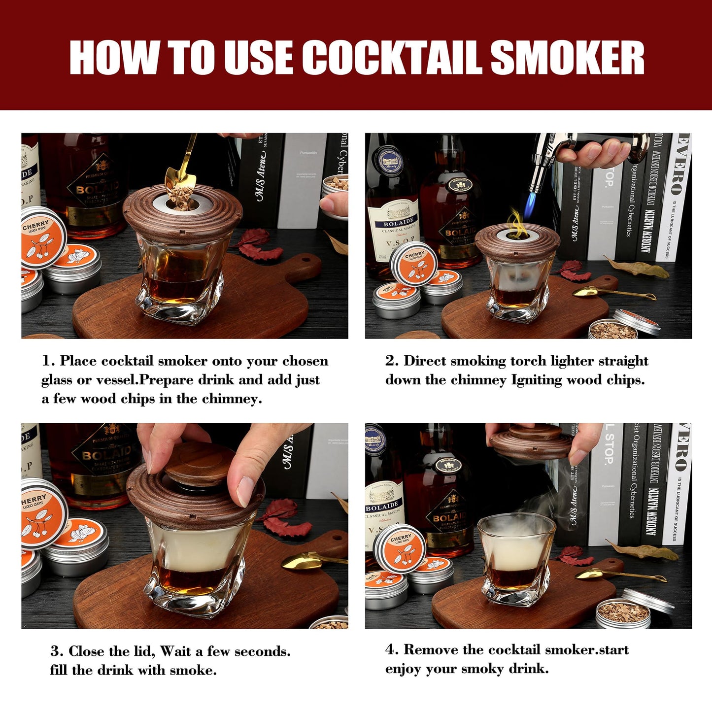 Dad's Christmas gift, Cocktail Smoker Kit, Whisky Stones, Culinary torch, Old Fashioned Whiskey Smoker Drinks Kit, Cocktail Accessories, Bourbon-Walnut (Butane not included)