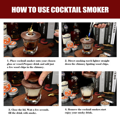 Dad's Christmas gift, Cocktail Smoker Kit, Whisky Stones, Culinary torch, Old Fashioned Whiskey Smoker Drinks Kit, Cocktail Accessories, Bourbon-Walnut (Butane not included)