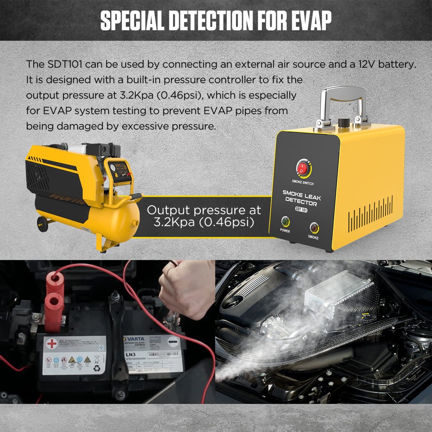 Smoke Leak Detector Locator SDT101 EVAP Fuel Leak Detectors Car Smoke Machines Leak Detector Automotive Leak Tester Locator for 12V All Vehicles