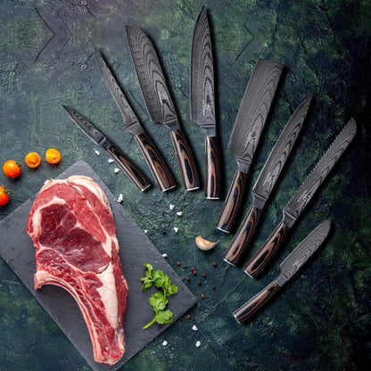 Kitchen Companion - Asian stainless steel knife set premium - 8-piece kitchen knife set with ergonomic Pakkawood handle including gift box - Rust-free & sharp knives - Designed in Germany