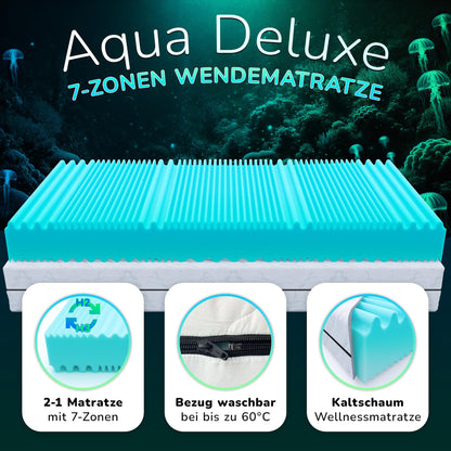 MSS e.K. Aqua Deluxe - 7 Zone Wellness Cold Foam Mattress - 70 x 180 x 16 cm (core height 14 cm) - Firmness Level H4 & H5 - Reversible Mattress Cold Foam Oeko-TEX