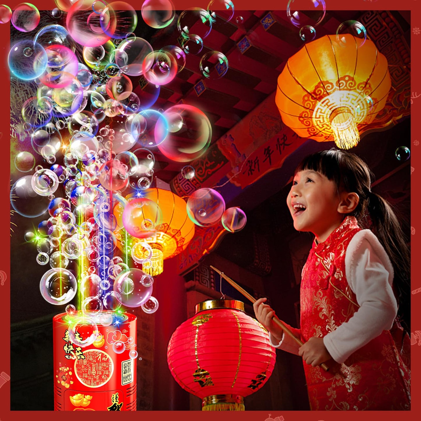 Firework bubbles machine (2PCS, 20 holes) with lights, air bubble sparklers birthday decoration, automatic bubble machine for kids party wedding birthday Chinese New Year.