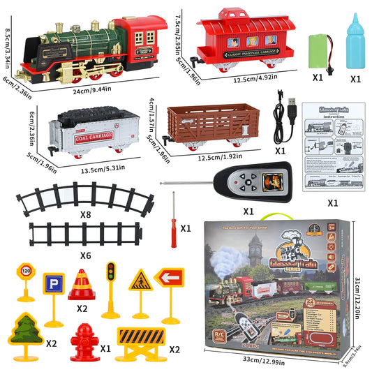 Ulikey Electric Train for Kids, Remote Control Steam Train Toy with Light and Sound, Christmas Train around the Tree, Christmas Steam Locomotive Gift for Kids aged 3 years and up.