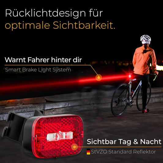 LIGHT MASTER® bike tail light with reflector and brake light function - bike tail light with StVZO approval - rear bike light - bike tail light LED - bike tail light.