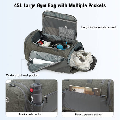 G4Free 45L Large Sports Bag & Travel Bag for Men and Women/ with Shoe Compartment & Wet Pocket/ Training Bag & Gym Bag & School Sports Bag/ for School & Sports & Fitness & Travel